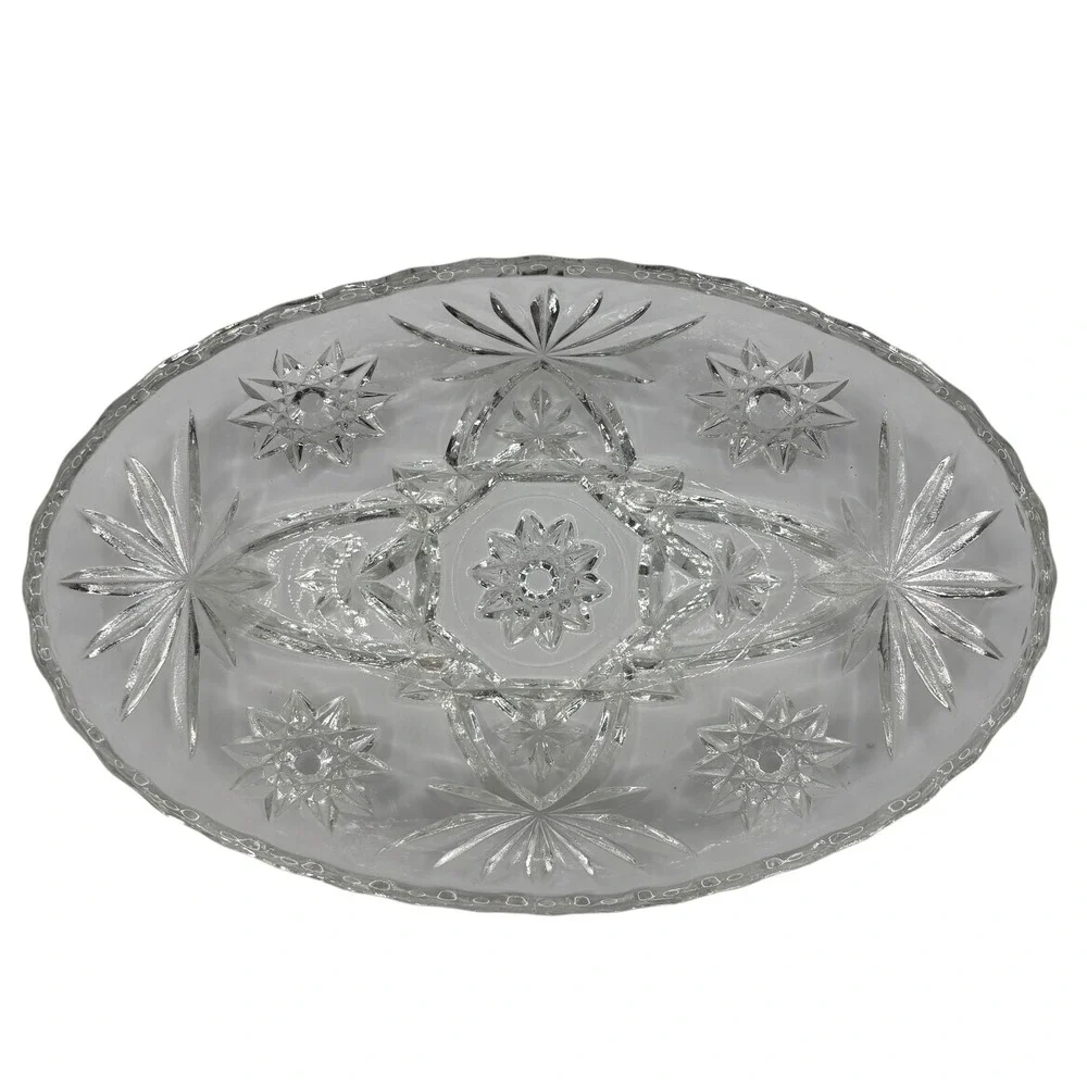 Vintage Clear‎ Cut Crystal Glass Candy Dish Bowl Starburst Pattern 9